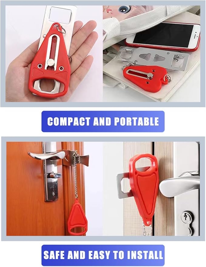Portable Door Lock, Extra Lock for Additional Privacy and Safety in Apartment Home, Protect Family Security and Prevent Unauthorized Entry in Traveling, Home, Bedroom, Hotel, Apartment. (Red)