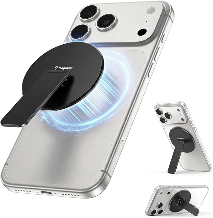 Magtame Magnetic Phone Stand Grip for Magsafe, Utral-Thin Snap-on Kickstand with Strong Magnetic Holder, 140° Adjustable for Hands-Free Travel, Work, Entertainment | Compatible with iPhone17-12, Black