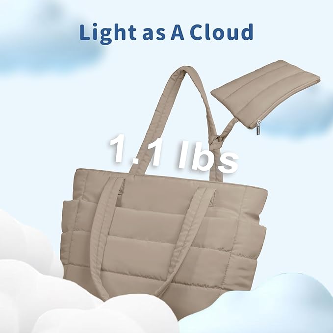 TOPDesign Puffer Tote Bag for Women, Lightweight Puffy Handbag with Compartments, Quilted Shoulder Bag for Work, Travel, Gym