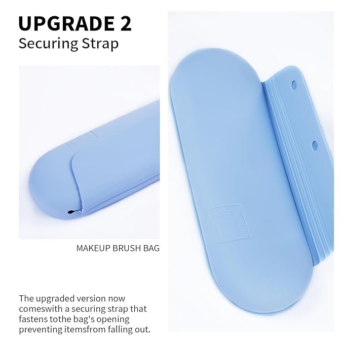 AGIKET 2 IN 1 Silicone Makeup Brush Holder with Beauty Make Up Sponge Holder Case：Soft Portable Cosmetic Face Brushes Holder with Upgrade Anti-Fall Out Magnetic Closure - Blue