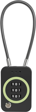 3 Digit Combination Lock, Travel Safe Luggage Locks, Small Cable Lock with Code, Combo Padlock for Suitcase, Backpack, Bag Zipper, Gym Locker, Outdoor Fence, Candados (Luminous, Black)