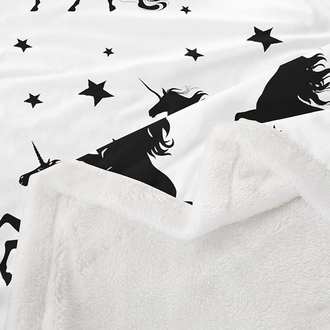 Cartoon Unicorn Kids Throw Blanket,Starry Sky Galaxy Romantic Bed Blanket for Girls Boys Adults,Cute Animals Simple Fleece Blanket,Black White Chic Fuzzy Blanket,Baby Size (30 x 39 Inches)
