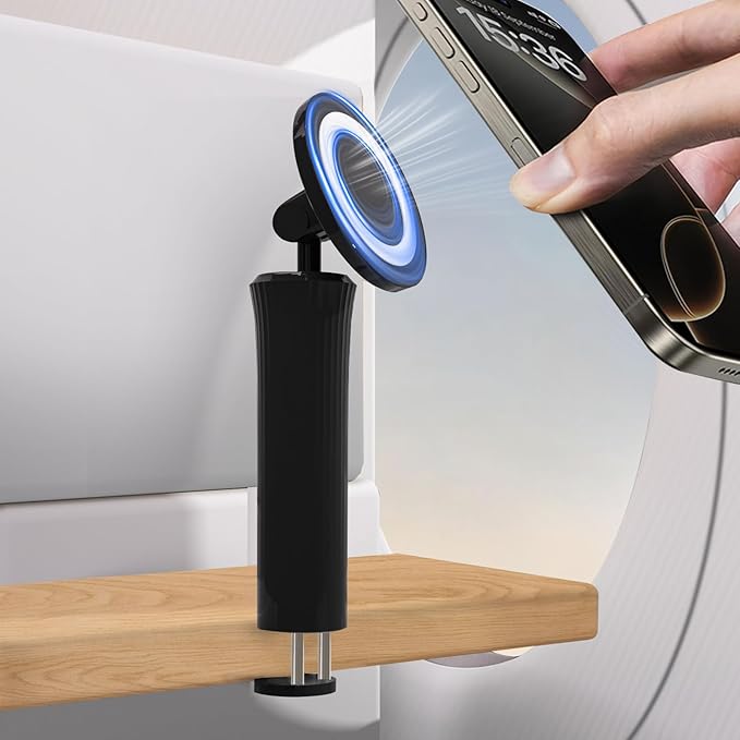 Magnetic Phone Holder for Desk, for Magsafe Cell Phone Mount Clamp Clip, 360° Rotating Adjustable Length Handsfree Phone Mount for iPhone 16 Pro Max, 15 Pro Max, 14 Plus, 13 Mini & 4-7" Phone