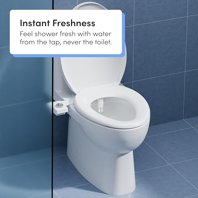 TUSHY NEW Fresh Dual Nozzle Cool Water Bidet: Ultra Slim Toilet Seat Attachment with Luxury 2 in 1 Front & Rear, Self-Cleaning, 180º Clean, (DIY Install, 10 Minutes), Non-Electric, Brushed Brass Knob