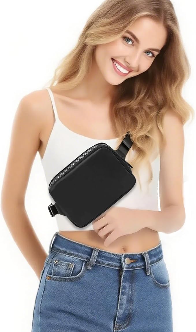 Belt Bag for Women Fanny Pack Dupes, Fashion Crossbody Waist Pack Bag with Adjustable Strap, Everywhere Belt Bag for Travel Outdoors Running Hiking(Black2)