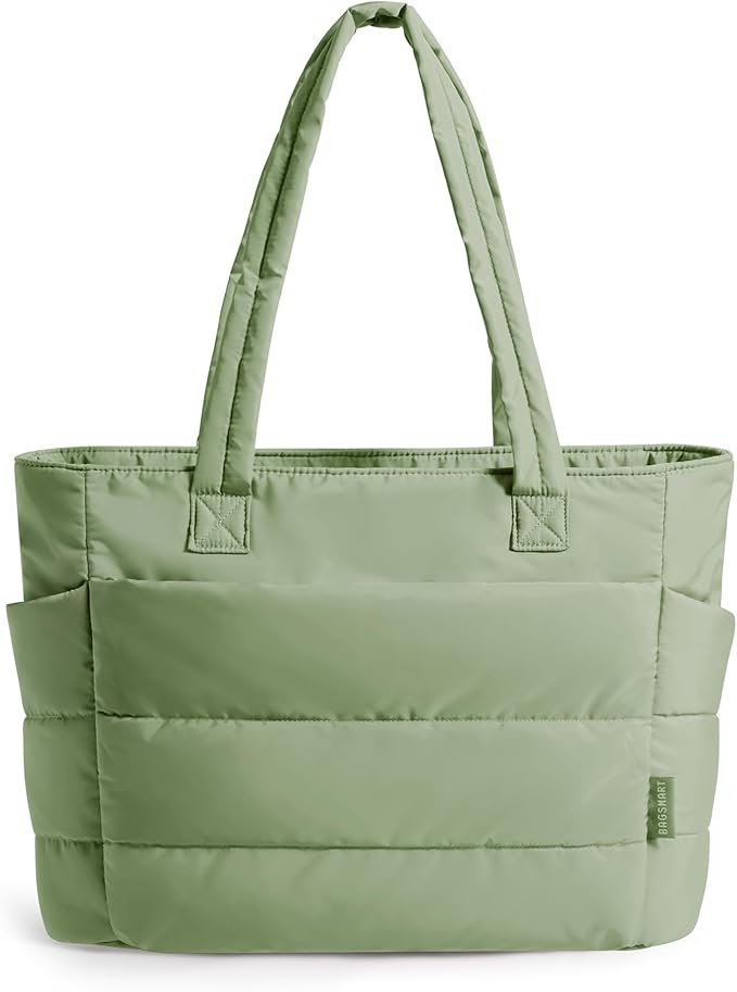 BAGSMART Tote Bag for Women, Lightweight Puffy Tote Bag with Compartments Shoulder Bag Handbag for Travel, Work, Gym | Lightweight, Puffy, Quilted, for Travel, Work