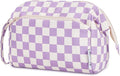 Narwey Checkered Makeup Bag Women Wide-open Make up Bag Travel Cosmetic Bag Organizer Toiletry Bag for Cosmetics Toiletries Accessories (Purple Checkerboard)