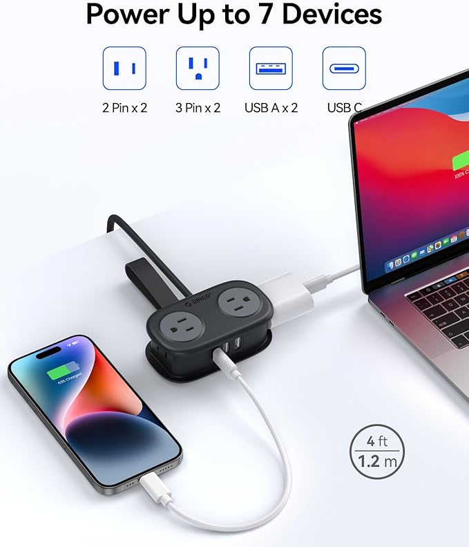 Travel Power Strip, ORICO 4 Outlets 3 USB Ports (1 USB C) with 4FT Wrapped Short Extension Cord Small Power Strip, Compact for Hotel Travel Essentials Cruise Approved-AP3
