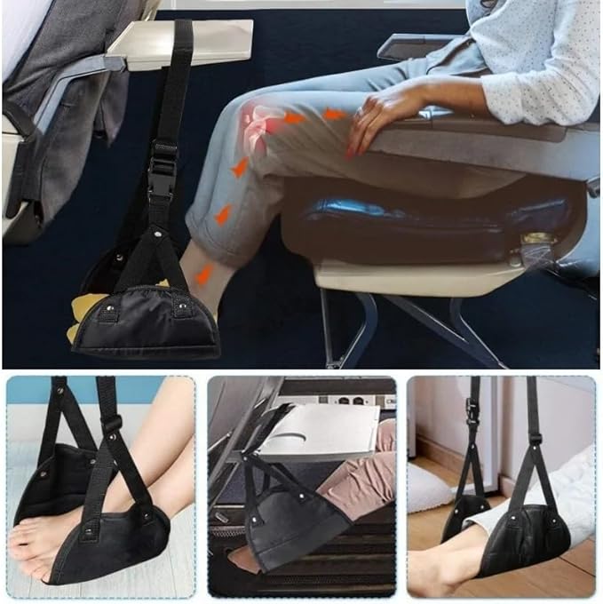 Premium Airplane Foot Hammock for Plane Travel - Ergonomic Foot Rest for Air Travel - Adjustable Leg Rest - Ideal for Long Flight - Comfortable Leg Hammock - Travel Essentials for Airplane Comfort