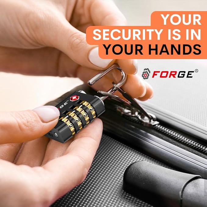 Forge Dual-Opening: Key or Combination Access Lock, Use Key to Recover Code If Forgotten, TSA Approved Locks for Luggage, Pelican case, Travel, Gym, School, Stainless Steel Shackle. (Black 2 Pk)