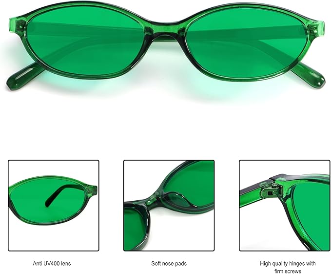GUVIVI Retro Oval Sunglasses for Women Chic Cat Eye 90s Sunnies Lightweight Narrow Shades Trendy UV protection Sun Glasses