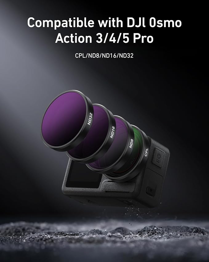 TELESIN Lens Filter Set for DJI Action 5 Pro Action 4 Action 3 Camera Accessories, 4-Pack CPL ND32 ND16 ND8 Polarizing Neutral Density HD Filter Lens Protective Protector Cover for DJI Osmo Action