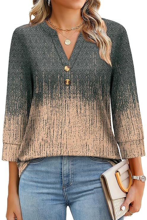 OFEEFAN Womens Tops 3/4 Sleeve Henley Shirts for Women Summer Outfits Fashion Clothing