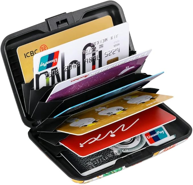 ELFISH Mini RFID Aluminum Wallet Credit Cards Holder Business Card Case Metal ID Case for Men Women(Flower22)