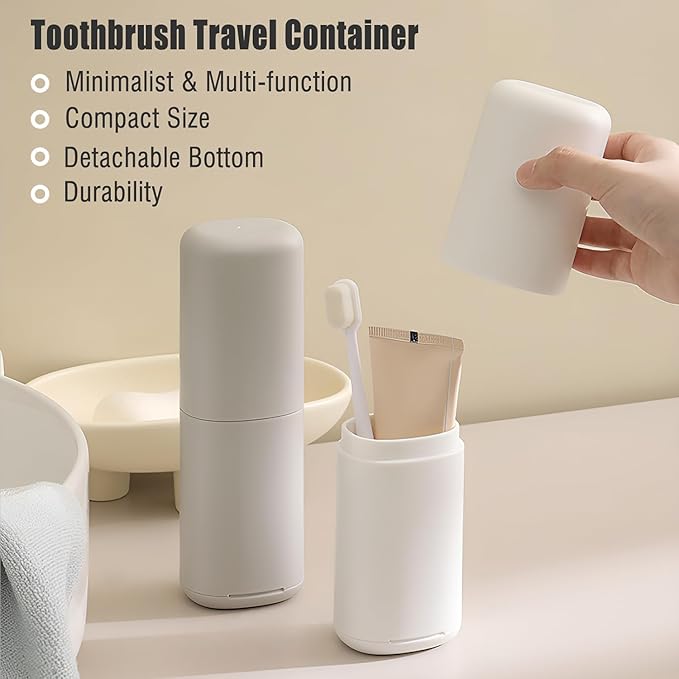 AIMAIAIMAI Travel Toothbrush Case with Cup, Gray - Toothbrush and Toothpaste Travel Case, Doubles as Dorm Toothbrush Holder, Detachable Base, Compact Toothbrush Covers for Camping, Business Trip