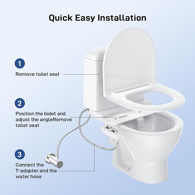 Toilet Bidet Attachment, Non-Electric Dual Nozzle (Feminine/Bidet Wash), Self-Cleaning Fresh Cold Water Sprayer Bidets for Toilets with Adjustable Water Pressure (Dual Knob, Chrome)