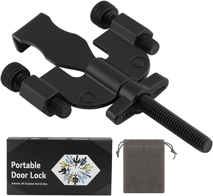 Portable Door Lock, Adjustable, Black, 3.82inch, Travel Lockdown Locks for Additional Safety and Privacy Protection