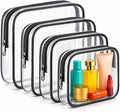 Clear Makeup Bag 4 Pack, TSA Approved Toiletry Bag for Women, Waterproof PVC Cosmetic Pouch Travel Organizer, Clear Bags for Diaper Bag Organizer Purse, Portable Zipper Pouch Set (L+M+M+S)