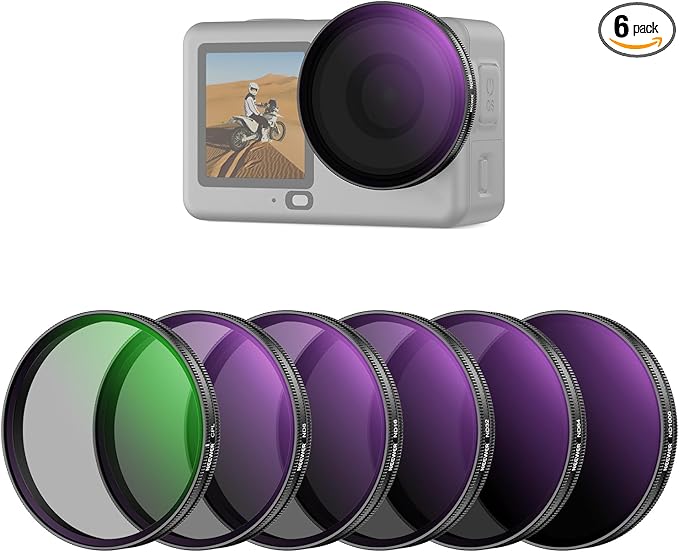 NEEWER CPL + ND Filter Set Compatible with DJI Osmo Action 6 Only, ND8/16/32/64/1000 Adjustable Circular Polarizing Lens Filters, Snap On Multicoated HD Action Camera Photography Accessories, FL-B2