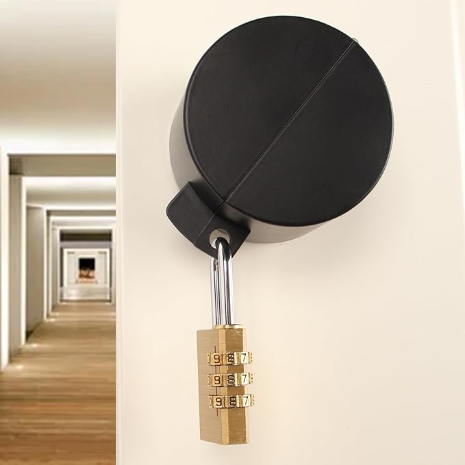 Door Knob with Lock,Without Drilling,Dementia Door Handle Lock，from Outside Prevents Turning of Door Knob and Access to Keyhole,for Apartment Evictions，Childproof (Black with Padlock)