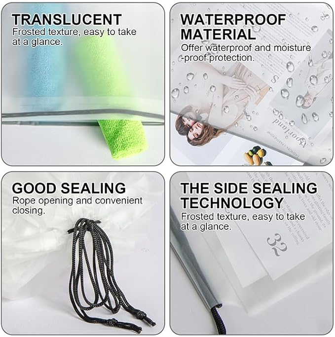 Shoe Bags for Travel, Waterproof Travel Clear Plastic Drawstring Bags, Storage Bags,2 Pcs 15.7" x 11.8" Large Packing Cubes for Storage, Travel Essentials, Men's and Women's (Clear)