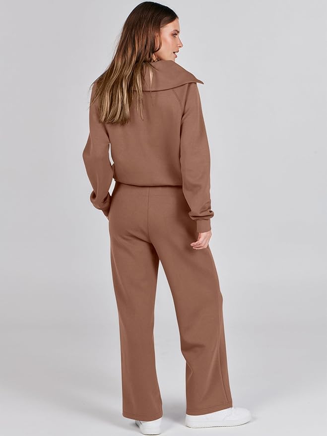 ANRABESS Women 2 Piece Outfits 2025 Fall Fashion Airport Wide Leg Pants Lounge Set Leisure Travel Vacation Clothes Sweatsuits