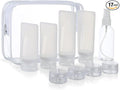 17 Pack Silicone Travel Bottles Kit for Toiletries, TSA Approved Travel Size Portable Refillable Pouch Containers Leak Proof Accessories Essentials Set for Shampoo Conditioner Lotion White