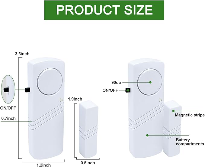Door Window Alarm, 90dB Door Alarms Sensor for Kids Safety, Home Security, Door Window Burglar Alarm, Window Pool Alarms for Home, Apartments, Offices, Hotel Rooms (3pack)