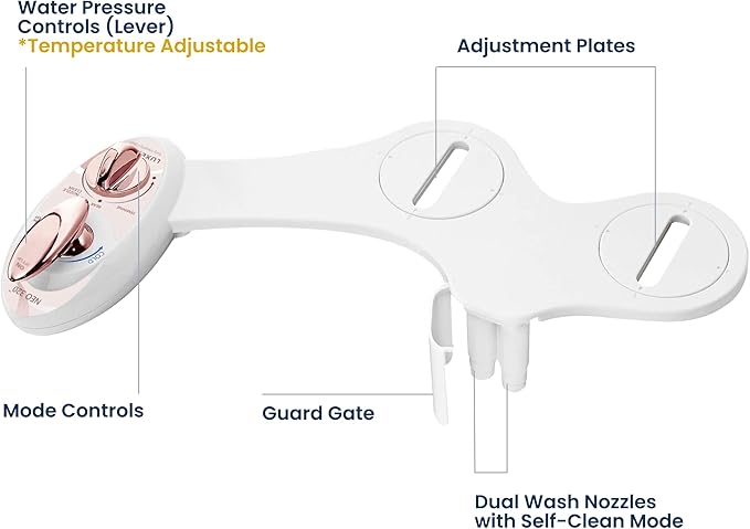 LUXE Bidet NEO 320 - Warm Water, Dual Nozzle, Self-Cleaning, Non-Electric Bidet Attachment for Toilet Seat, Adjustable Water Pressure, Rear & Feminine Wash (Rose Gold)