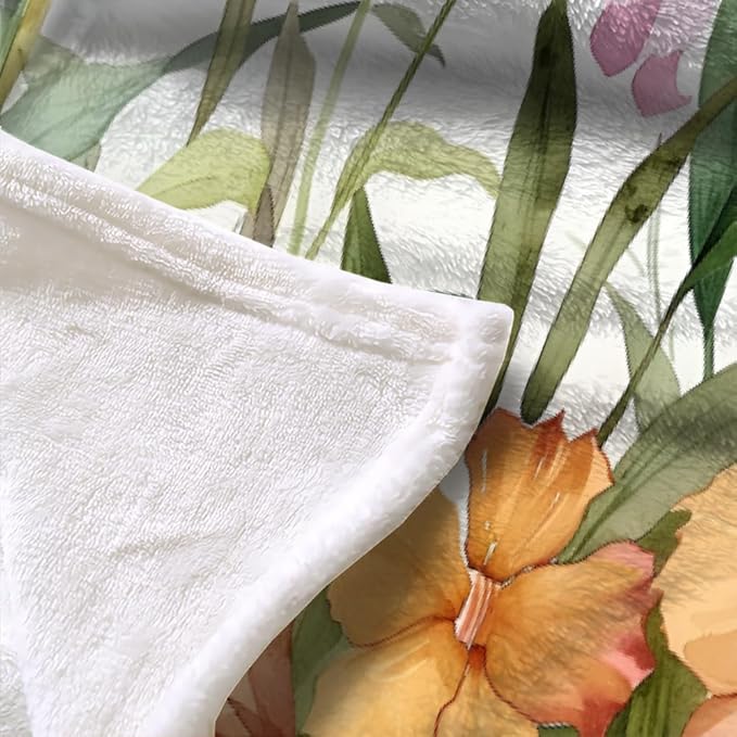 Tropical Hawaiian Throw Blanket, Watercolor Fleece Blanket for Couch Bed Sofa, Hibiscus Flower Blankets and Throws, Plumeria Petals Super Soft Cozy Plush Flannel Blanket 50x70, Decor & Gift