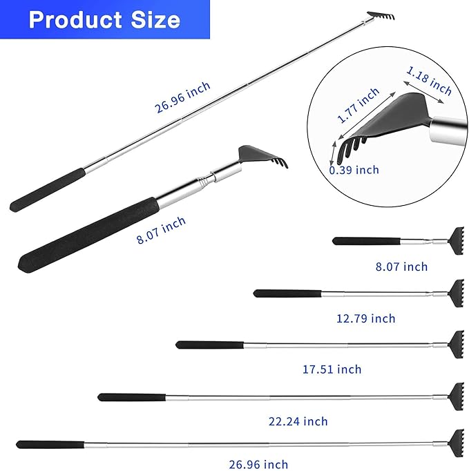 Kuvvfe 2 Pack Portable Extendable Back Scratcher, Stainless Steel Telescoping Back Scratcher with Beautiful Present Packaging