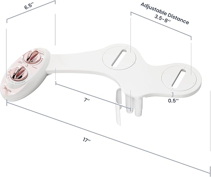 LUXE Bidet NEO 185 - Dual Nozzle, Self-Cleaning, Non-Electric Bidet Attachment for Toilet Seat, Adjustable Water Pressure, Rear & Feminine Wash (Rose Gold)