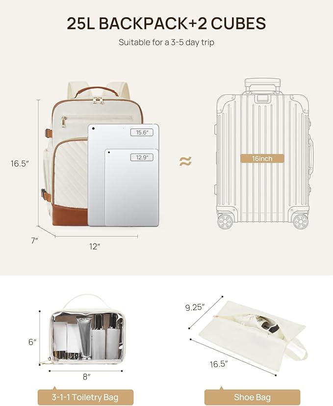 Telena Travel Backpack for Women, 15.6 inch Laptop Backpack TSA Carry on Backpack Personal Item Size Flight Approved Travel Bag Daypack with Multi-Pockets for Work, Travel, Business, Beige-Brown
