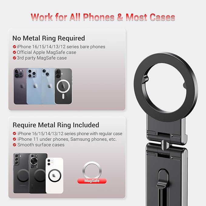 PROfezzion 2 Pack Magnetic Airplane Phone Holder for Mag Safe iPhone 17 16 15 14 13 12 & All Phone, 360°Rotation Travel Must Have Handsfree Phone Mount for Desk/Tray Table Travel Accessory
