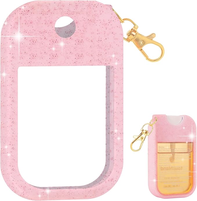 Hand Sanitizer Spray Case Compatible with Touchland, Silicone Hand Sanitizer Case Holder with Keychain for Power Mist and Glow Mist 1 fl oz,(Glitter Sequin Pink)