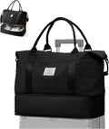 Travel Duffel Bag, 18x14x8 Inches Travel Bag Spirit with Shoes Compartment, Weekender Overnight Bag for Women with Trolley Sleeve, Carry On Bag for Airplanes Sport Tote Gym Bag (Black).