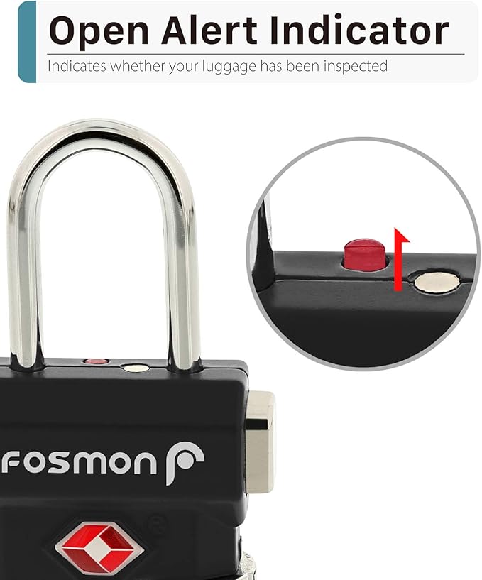 Fosmon TSA Approved Luggage Locks, Suitcase Travel Lock with Push Release Button for Extra Security, 3 Digit Combination Padlock for Gun Case Backpack Zipper Anti Theft Gym Locker - Black