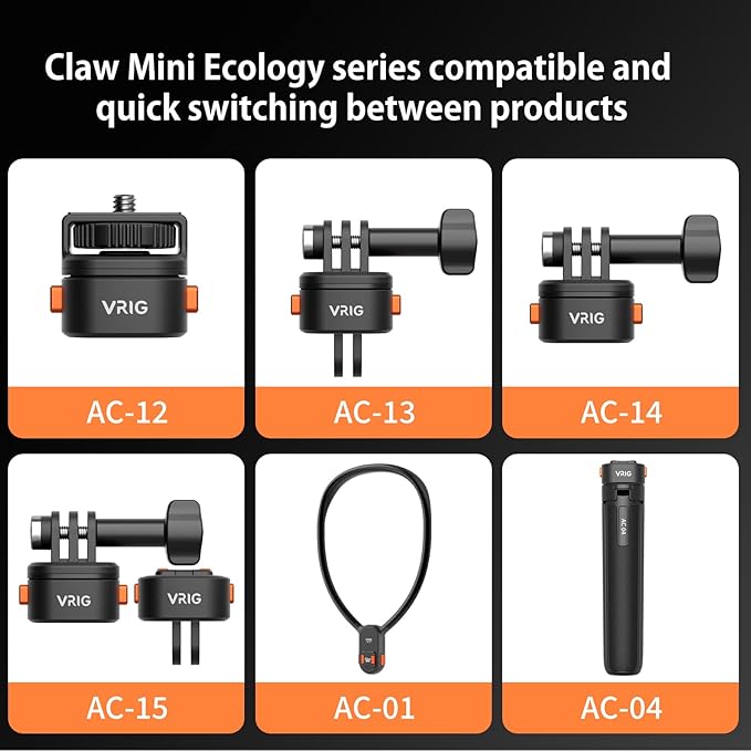 VRIG Claw Mini Quick Release Plate Tripod QR Camera Mount Adapter, Quick Setup Kit with 1/4'' Screw, for Quick Switching Between Action Cameras and Tripods/Monopods/Handles