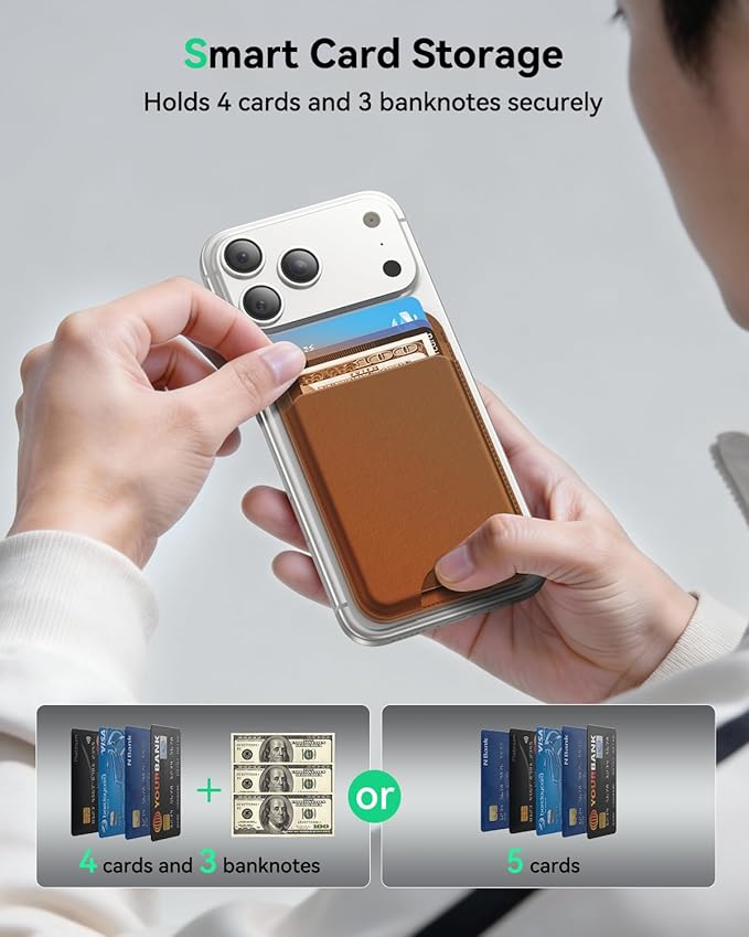 TWZKG for MagSafe Wallet, Works with Apple Find My,5 Card Holder with Stand, Magnetic Phone Wallet for iPhone 17/16/15/14/13/12 Pro Max Plus Air, RFID Blocking Vegan Leather,Coffee