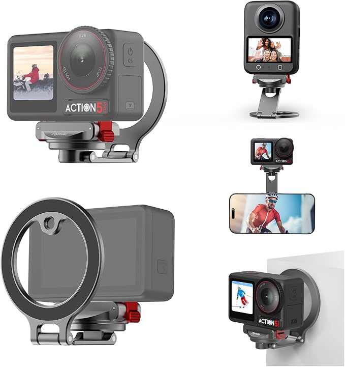 BRDRC Action 5 Pro Magnetic Stand Base, Quick Release Adapter Aluminum Alloy 360° Adjustable Mount for Osmo 360/4/3 Accessories, for MagSafe Phone Stand Desktop Holder with 1/4” Screw Hole