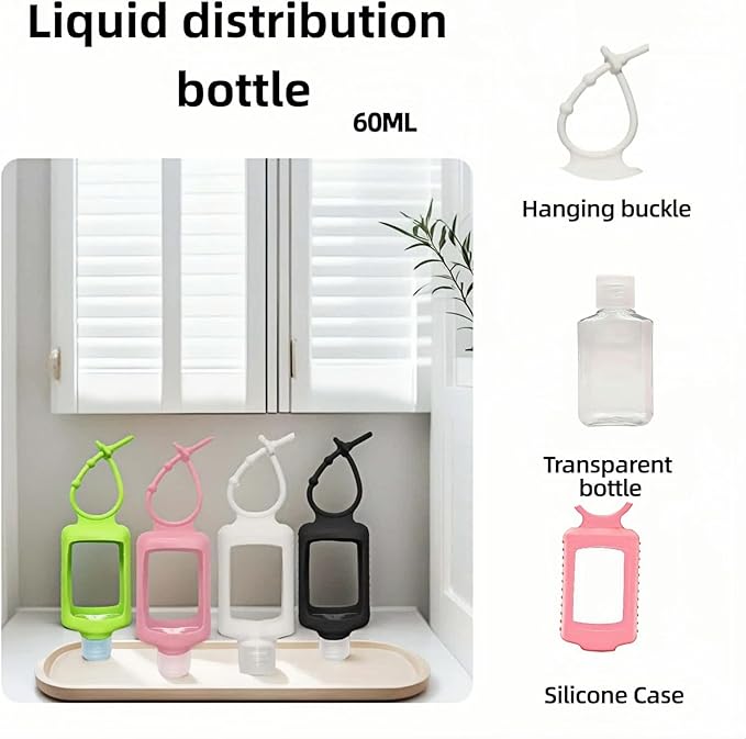 Chinshwehaw 4 Pack Leak Proof Travel Bottles 60ml(2oz) with Silicone Sleeves & Keychain | Refillable Squeeze Containers for Toiletries, Hand Sanitizer | BPA Free PETG (Red, White, Black, Green)