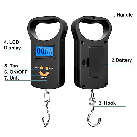 SKEAP Digital Fish Scale Luggage Scale, 110lb/50kg - Backlit LCD Display, Fishing Scale with 2 AAA Batteries Included, Fishing Gifts for Men