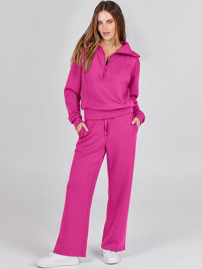 ANRABESS Women 2 Piece Outfits 2025 Fall Fashion Airport Wide Leg Pants Lounge Set Leisure Travel Vacation Clothes Sweatsuits