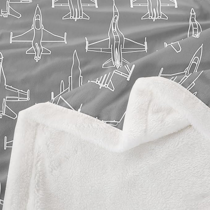 Cartoon Airplane Kids Throw Blanket,American Aircraft Toddler Bed Blanket for Girls Boys Adults,Hand-Painted Air Plane Fleece Blanket,Grey White Unique Fuzzy Blanket,Baby Size (30 x 39 Inches)