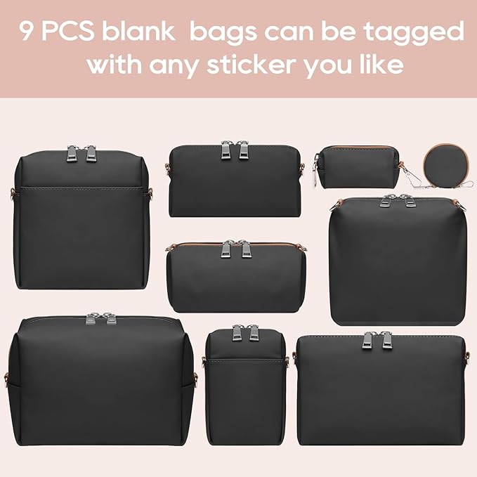 Joyway 10-Piece Travel Makeup Bag Set – Large Capacity Cosmetic Bags for Women & Girls, Waterproof Portable Toiletry Organizer with Adjustable Strap (Black)