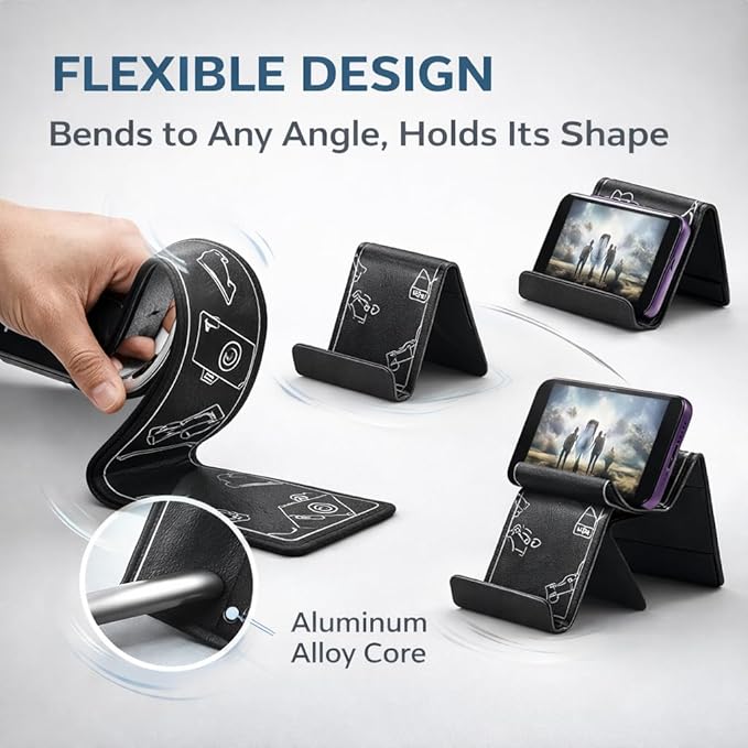 Mizi Airplane Phone & Tablet Holder – Adjustable Flexible Flap Stand for Desk, Bed, Treadmill, Home, and Airplane Travel Essentials – Compatible with iPhone, Smartphones, and Tablets – Black