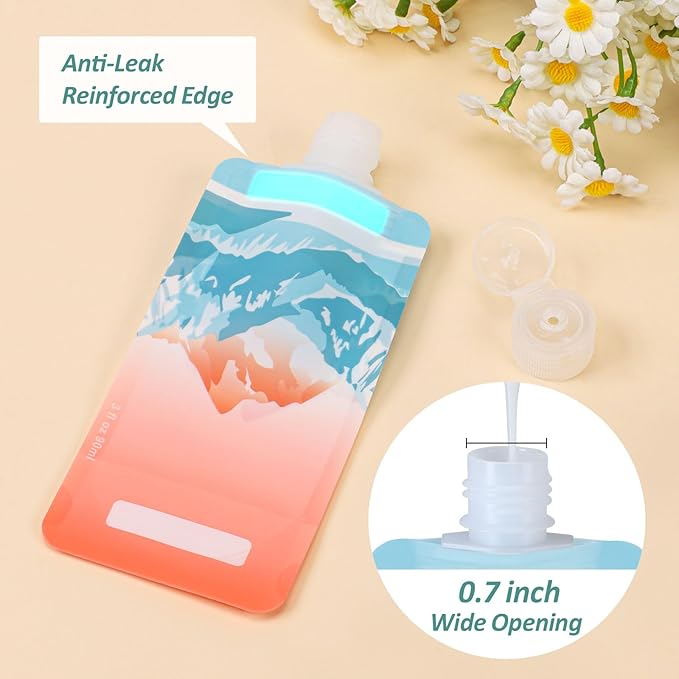 PACKISM 13 Pack Travel Pouches for Toiletries, 3 oz TSA Approved Liquid Containers, Leak Proof Squeeze Bags for Cruise & Camping, Space Saving Refillable Carriers, Brilliant Mountain Cruise Ship