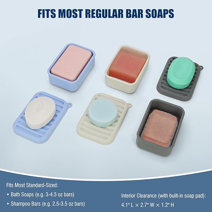 AIMAIAIMAI Leak-Proof Silicone Travel Soap Case with Drainage Lid/Layer, Compact Bar Soap Container, Durable Soap Holder for Camping, Gym, and Travel Size Toiletries (Gray)