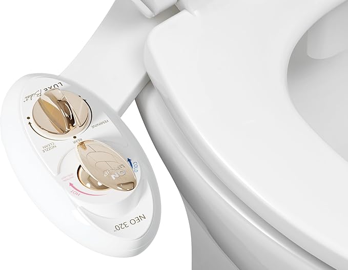 LUXE Bidet NEO 320 - Warm Water, Dual Nozzle, Self-Cleaning, Non-Electric Bidet Attachment for Toilet Seat, Adjustable Water Pressure, Rear & Feminine Wash (Gold)