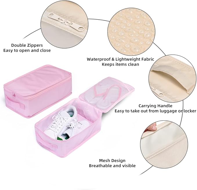 Travel Shoe Bags, Foldable Waterproof Shoe Pouches Organizer-Double Layer (6 Pink Shoe Bags)